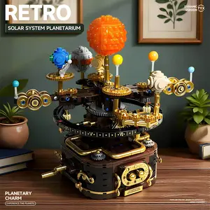 856pcs Retro Mechanical Solar System Planetarium Building Blocks, Planet Gear Assembly Model, Diy Assembly Kit, Diy Engineering Model, Creative Decorative Toy, Perfect Halloween Christmas Gift