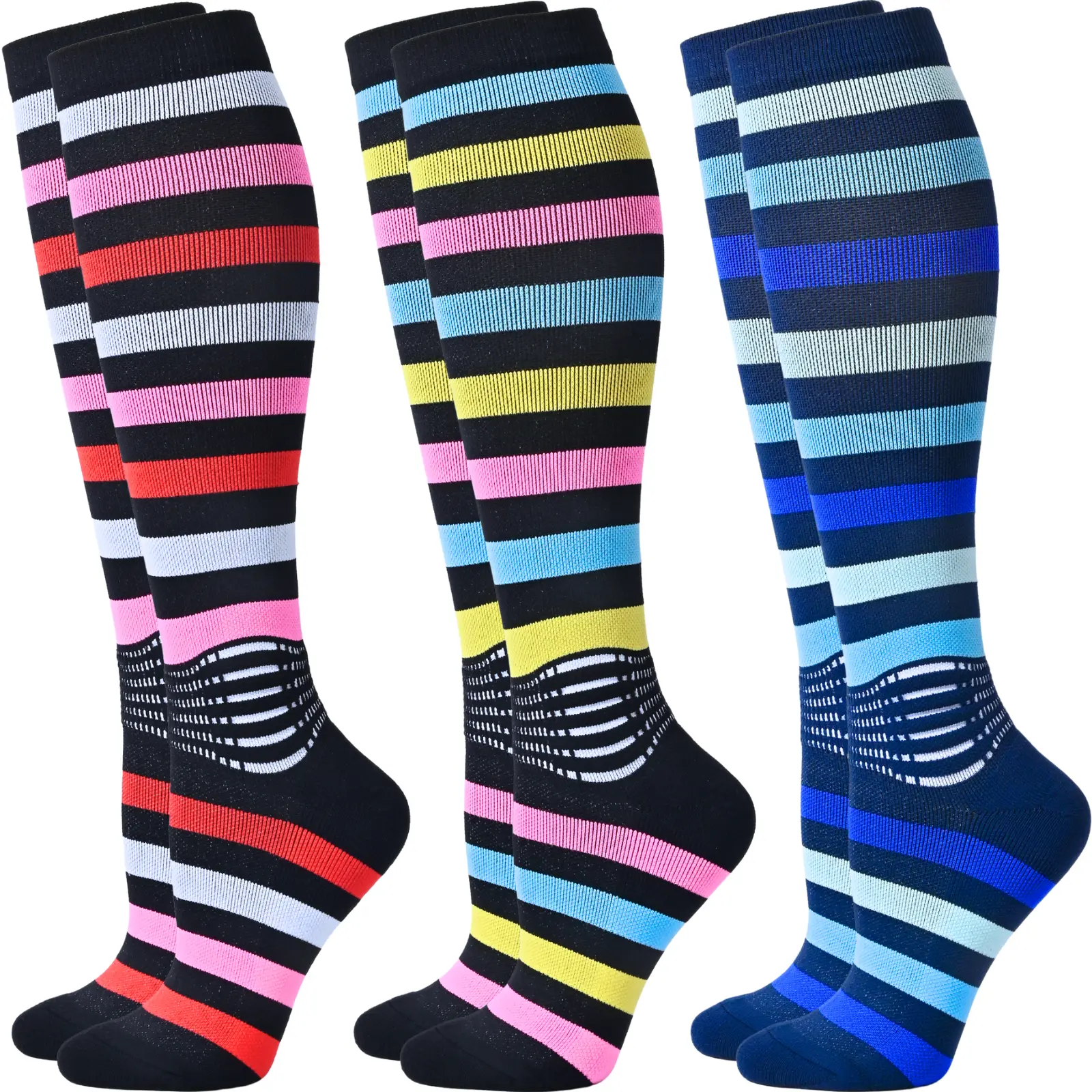 Summervibes IRAMY Compression Socks Women Ankle Support Gradient Compression Coolmax Wicking Moisture Knee High Socks 3 Packs