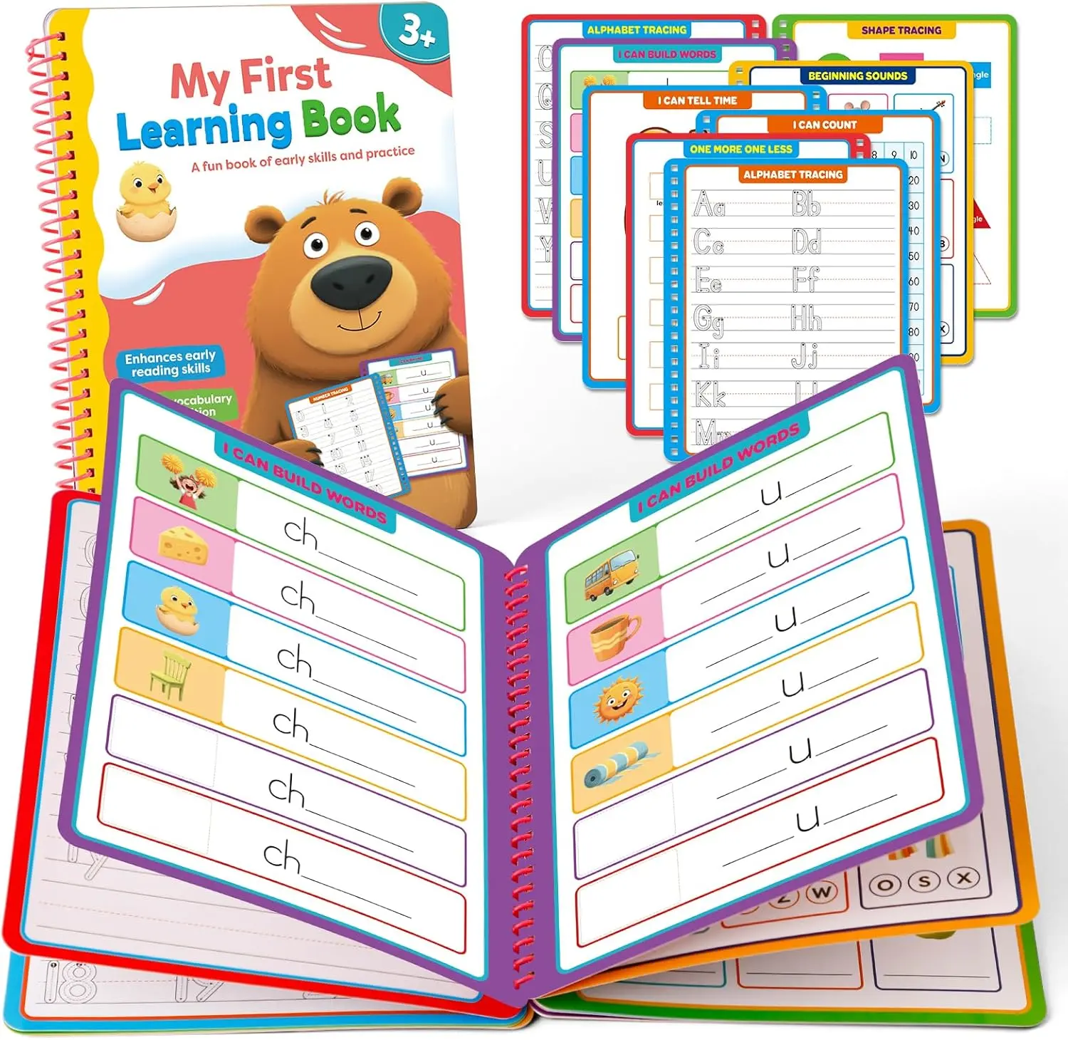 Edulok First Learning Book Workbook,First Words,Learn to Read Write Trace Letter Number Shapes Colors,Classroom Preschool Learning Activities Workbook,Educational Sensory Autism Learning Materials