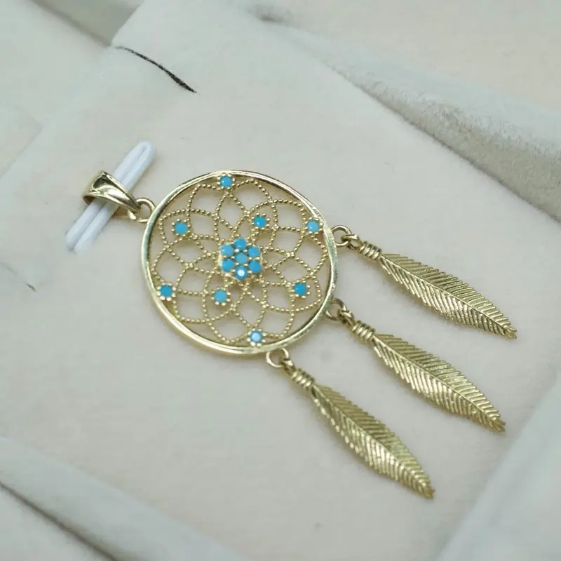 Dream Catcher Pendant Solid 14k