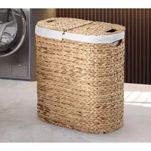 Seville Classics Handwoven Oval Double Laundry Hamper