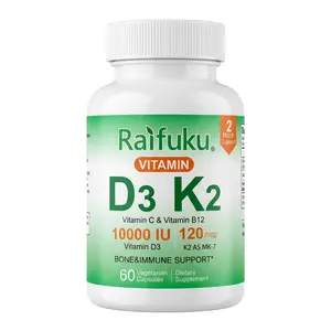Raifuku Vitamin D3 K2 Vitamin D3 10000 IU Vitamin K2 (MK7) 120 mcg, Vitamin C&B12 Non-GMO, No Gluten & Soy, for Bone, Teeth, Immune & Heart Health
