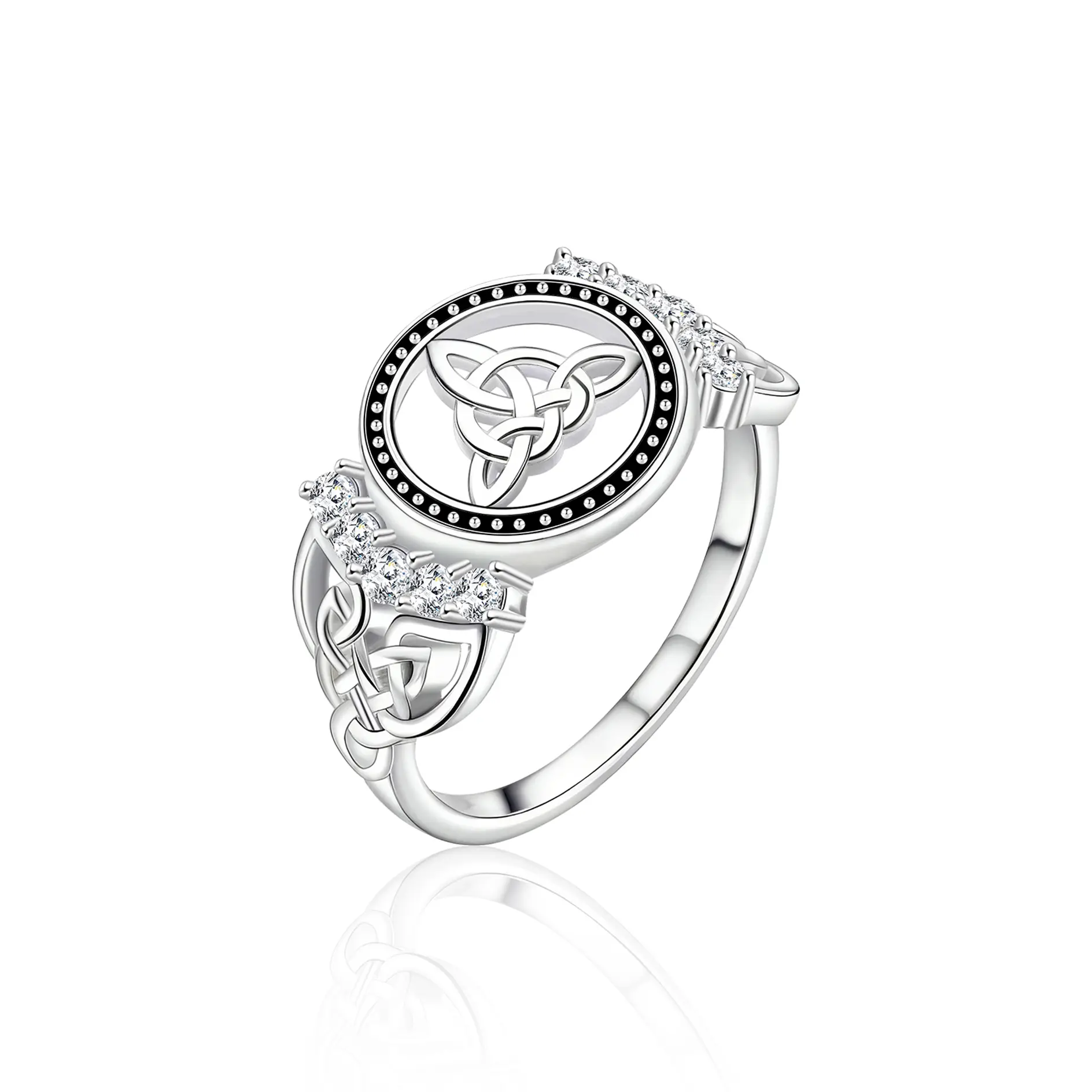 S925 Sterling Silver Celtic Knot Ring for woman cubic zirconia inlaid with black dripping resin craftsmanship, Irish Trinity Knot  retro jewelry. A Christmas gift for bohemian style lovers. exquisite trendy  accessory fashion jewelry tiktokshopspringglowu