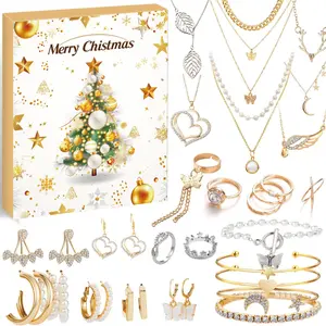 2025 Advent Calendar Jewelry Box for Women Girls 24 Days Countdown Calendar Festival Gift Rosegold Earrings Necklace Earring Finger Rings Charm Bracelet Christmas