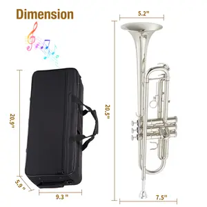 Nickel-Plated Brass Bb Trumpet for Beginners, Complete Starter Pack with Protective Cover, Mouthpiece, Cleaning Kit, Resonant Musical Instrument for Practice & Playing, Equipped with Water Key