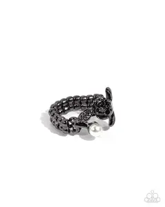 Princess Pairing - Black Gunmetal Rose White Pearl Ring - Paparazzi
