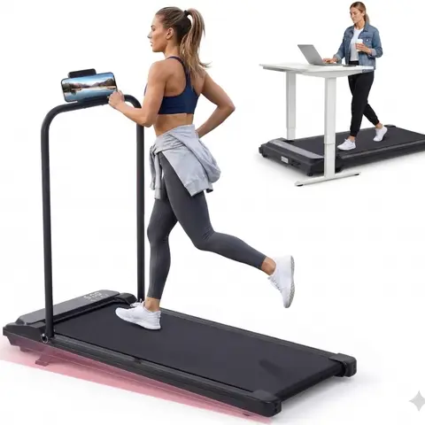 2-in-1 Walking Treadmill with Folding Frame, Under Desk Running/Walking Machine for Home Office with Dual LEDs, Real-Time Stats, and Remote Control