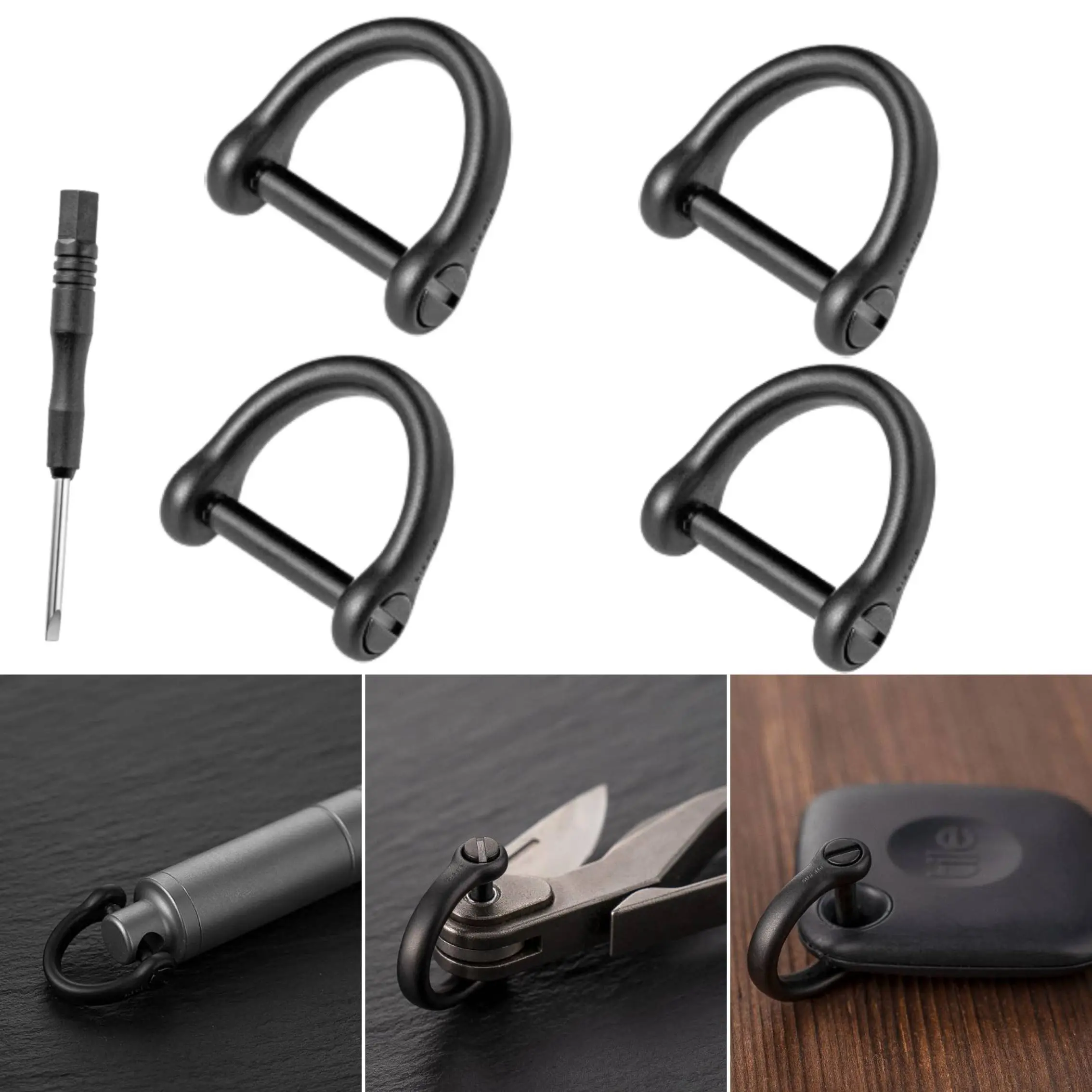 4 Pack D Ring Keychain with Screw Shackle, D Shape Durable Key Ring for Car Key DIY Leather Craft Purse-1/2inch (Black)