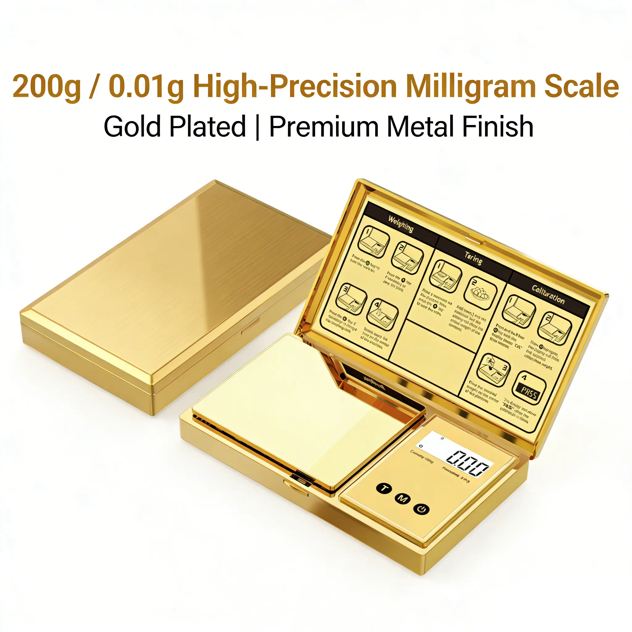 Mini Digital Pocket Scale - 0.01g Accuracy, 200g Capacity, 6 Units, Tare Function, Digital Kitchen Scale for Jewelry, Food (Golden, Batteries Included)