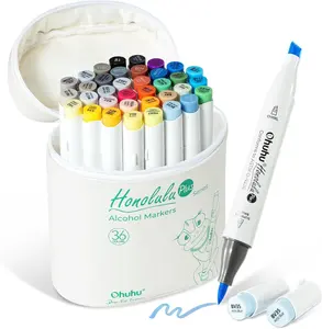 Ohuhu Alcohol Brush Markers: Supreme Brush& Chisel Dual Tips - 36 colors - Alcohol-based Art Marker Set for Artist Adult Coloring Book Illustrations- Refillable - Honolulu Plus Series of Ohuhuart