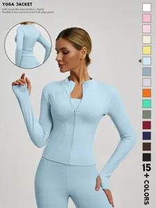 New Women's Light Blue Long Sleeve Quick-Dry Sports Jacket, All-Season Yoga Essential, Casual Wear, Running, Cycling, Gym