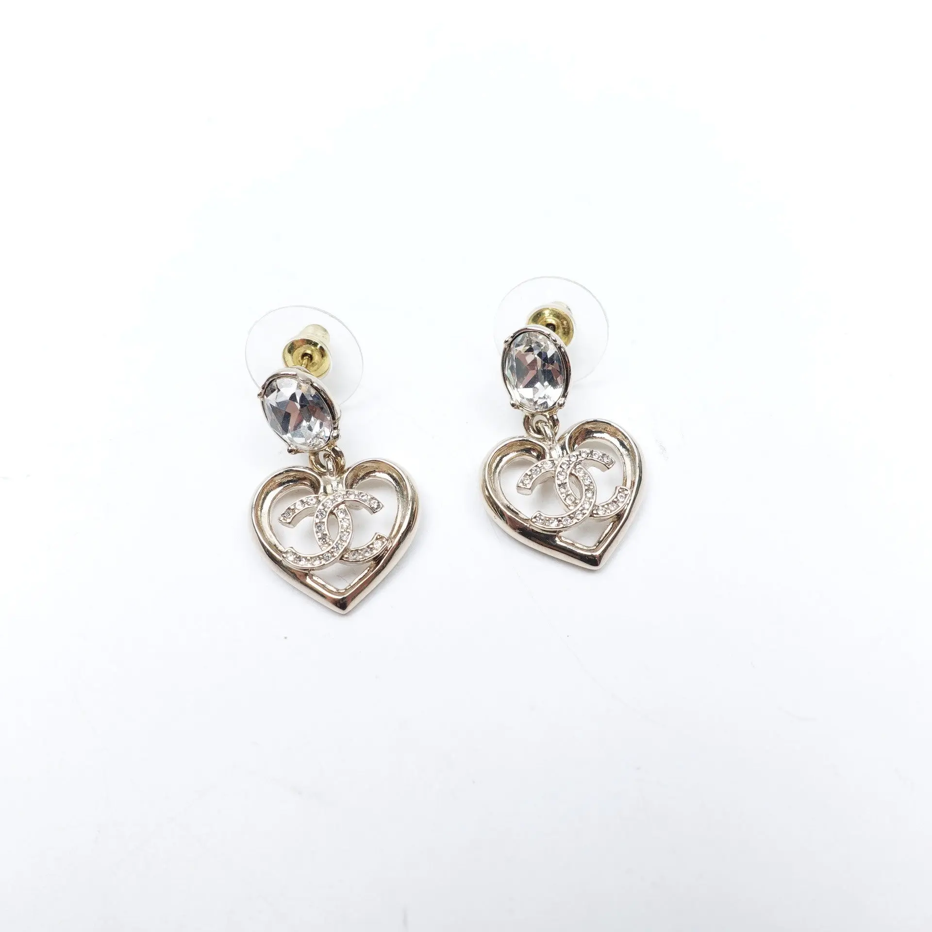 Pre-owned CHANEL Silver Tone Heart Drop Earrings T10426810