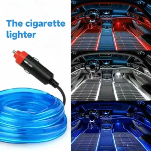 Car Interior Ambient Light Strip,Cigarette Lighter Powered,Clip-Edge Design,Cuttable Length,Car Interior Decoration,for Car Footwell and Door Ambient Lighting