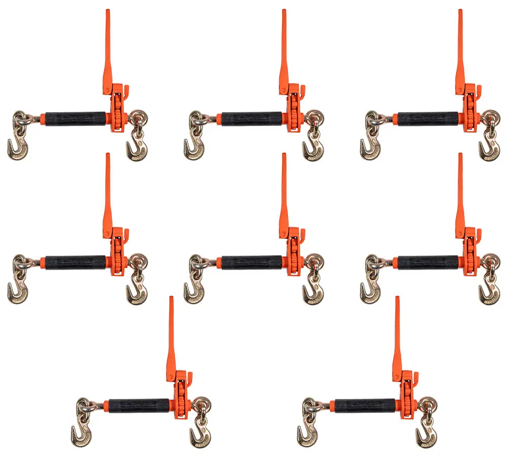 8 Pack 5/16" - 3/8" Hi-Viz Orange Quick Ratchet Folding Handle Ratchet Load Binder w/Grab Hook 7,100 lbs WLL | Tie Down Hauling Chain Binders for Flatbed Truck Trailer