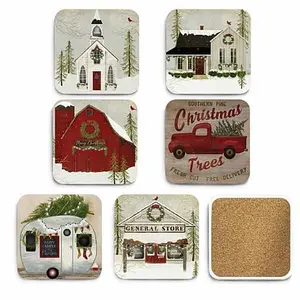 Courtside Market Christmas Trees 6-piece Ceramic Coaster Set