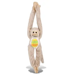 DOLLIBU 21 in Polyester Long-Arm White Squirrel Monkey Stuffed Toy - Spring Theme Plush with Yellow Easter Eggs