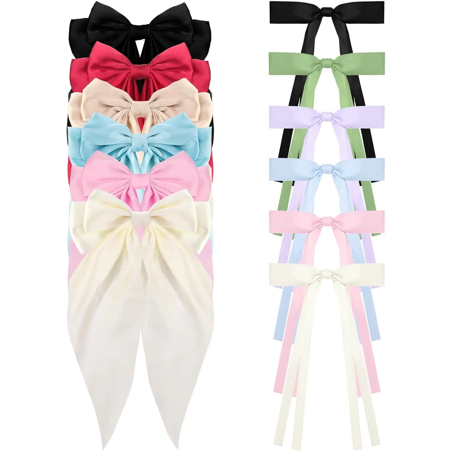 12Pcs/Set Tassel Hair Ribbon Clips,Including 6 Big Hair Bow with Long Tail,6 Hair Ribbon Barrettes Coquette Bows,Ponytail Holder Slides Metal Clips,Halloween Christmas Party Gifts,Hand Tools Kits