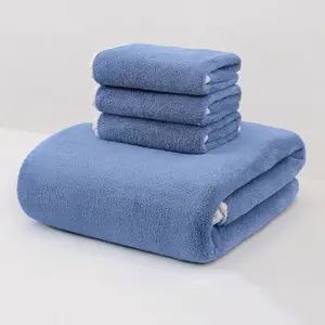 4-piece set of high-performance, extra-wide and extra-long solid-color coral fleece textured bath towels