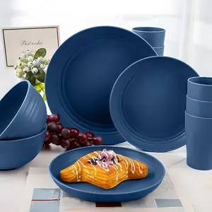 16pcs Blue Dinner Set Tableware for 4, Includes Plates, Bowls, and Cups, Microwave Safe, Dishwasher Friendly, Perfect for Holidays and Outdoors, Dinnerware