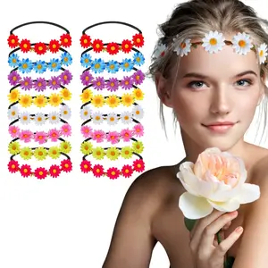 16 Pieces Multicolor Daisy Flower Crown Headbands, Adjustable Hippie Floral Garland for Festival Wedding Party, Fashion Accessories