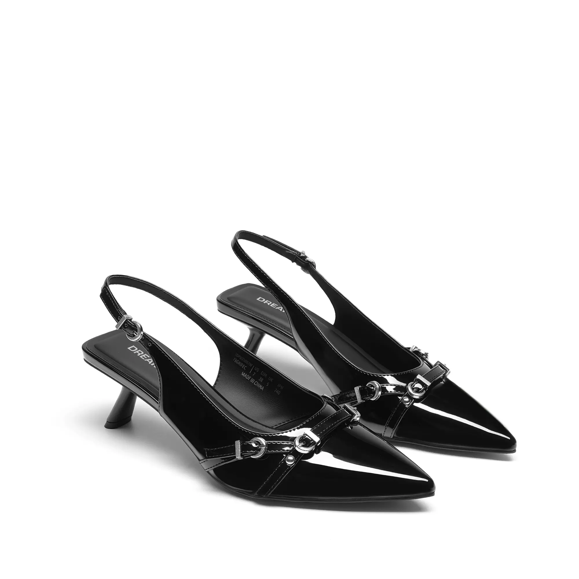 DREAM PAIRS Women's Rubber Kitten Heels - Low Heel Slingback, Closed Pointed Toe, Cushioned Elegant Glamorous Classic Chic Heeled Pumps for Wedding, Party, Elegant Heels