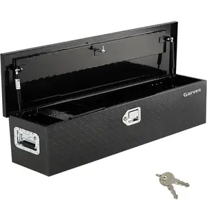 Black 48 Inch Aluminum Truck Tool Box, Heavy Duty Truck Bed Storage Box with Side Handle and Lock Keys, Waterproof Tool Boxes Organizer Chest for Pick Up Truck Rv Trailer