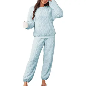 Pajamas Sets for Women Soft Comfy Fluffy Fleece Pullover Ribbed Pjs Warm Plush Lounge Sleepwear Ideal for Home Wear