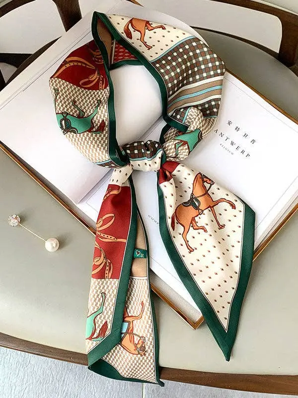 Vintage Horse Printed Colorful Silk Scarf