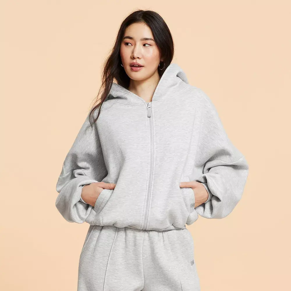 Women's Marshmallow Full-Zip Hooded Sweatshirt Tops - Blogilates, Polyester-Spandex Fabric, Fashion Fitness Professional Sports Outerwear, Plush