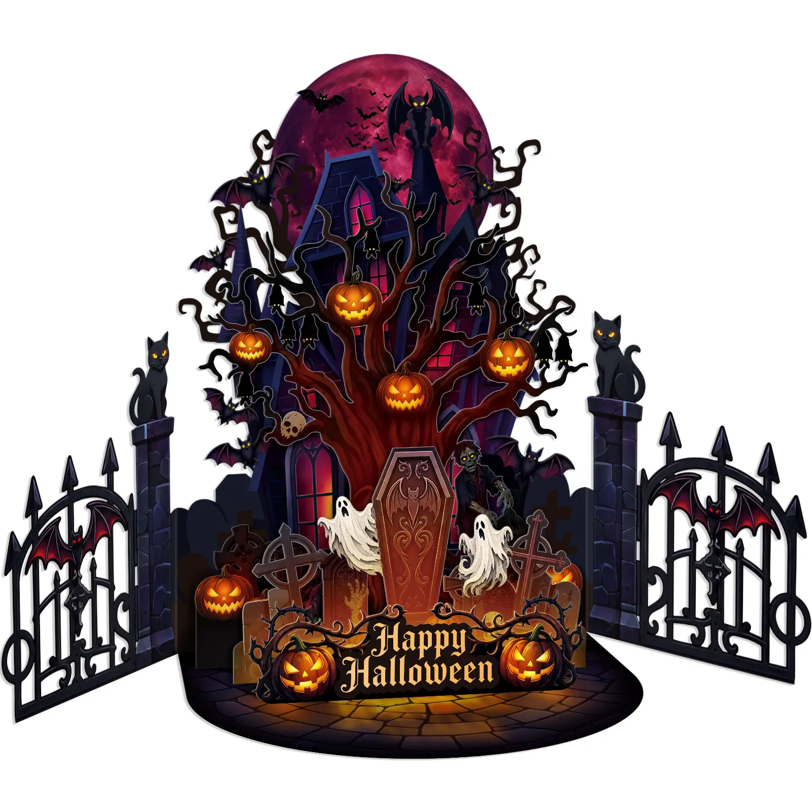 Facraft Pop Up Happy Halloween Card, Halloween Gifts for Kids Adults, 3D Spooky Castle Scene with Boos and Horrible Pumpkin, Halloween Party Decor, 5.5*7.8in with Envelope