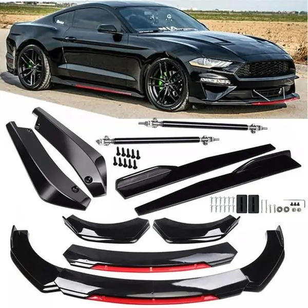 Ford Mustang Car Exterior Plastic Body Kit - 29 in x 1.77 in x 3.54 in Front Bumper Lip Spoiler Splitter, 2x Side Skirts, Rear Lip for Sporty Look, Vehicle