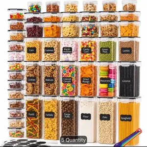 Airtight Food Storage Container Set (22/60/96pcs, 11/30/48 Plastic Food-Grade Re-Sealable Containers & Lids) – Clear Stackable Pantry Organizer with Labels, Marker, Measuring Spoons, Kitchen Utensils for Pasta, Cereal, Flour