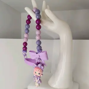 Purple Lavender Kids Water Bottle Cup Holder - Shiny Silicone Beads, Silicone Bow, Precious Charm, Fits Kids Water Bottles & Cups