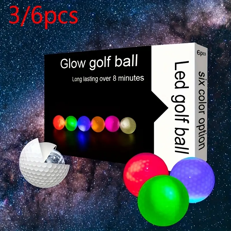 Glow In The Dark LED Golf Balls 3/6 Pack for Night Golf Beginners Practice Backyard Outdoor Games Men Women Nighttime Sports Party Fun