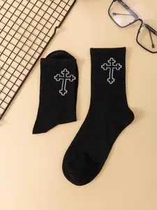 Long Cross-Over Socks, Easter Pattern Striped Design, Sporty Style, All Seasons Wear, Perfect for Spring & Fall