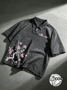 Unisex 100% Cotton Acid Washed Black White Rose Print Oversized T-Shirt | Y2K Vintage Aesthetic Dark Romantic Streetwear Top