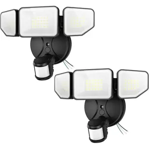 65W 6500LM Flood Lights Outdoor Motion Sensor, Hardwired  Floodlights 6500K IP65 ,  Lighting Outside, Black 2 Pack