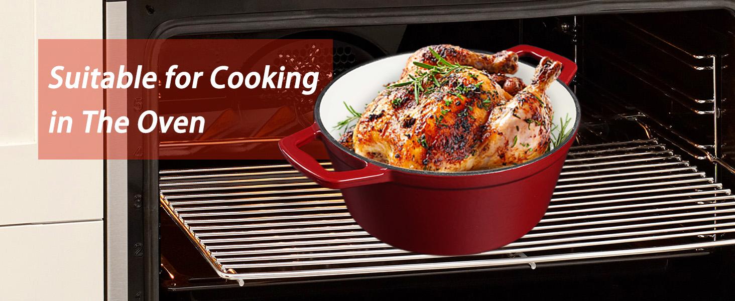 4.75QT Large Capacity Enameled Cast Iron Dutch Oven with Lid, Red Nonstick Pot, Suitable for Baking, Frying, and Stewing, Oven Safe up to 500°F