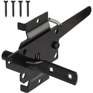 Post Mount Gate Latch for Wooden Fence - Heavy Duty Self Locking Gate Latch Hardware for Pool/Garden Gate, Automatic Fingertip Release Safety Latch for Vinyl/Wood Fence, Black Finish