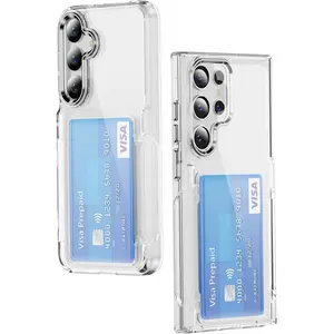 Wallet Case for Samsung Galaxy S26/S25/S24/S23/S22 Ultra Plus, Clear Soft TPU Shockproof Cover, with Credit Card Slot Holder, Slim Silicone Kickstand Shockproof Protective Casing, Transparent Hard Phone Cover