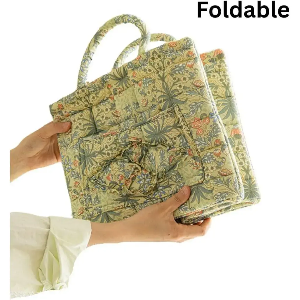 Quilted Fabric Storage Basket with Handles – Boho Foldable Floral Organizer Bin for Home, Picnic, Shopping, Travel 13"x11"x10" (Rose Cream) Quilted Fabric Storage Basket with Handles – Boho Foldable Floral Organizer Bin for Home, Picnic, Shopping, Travel 13"x11"x10" (Rose Cream)