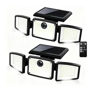 2 Pack Solar LED Motion Sensor Light, Triple Head Design IP44 Waterproof Outdoor Lamp, Auto Dusk to Dawn Lighting for Yard Path Garage Garden