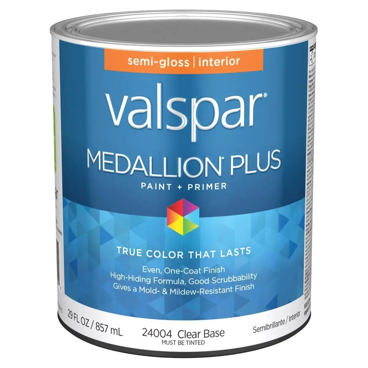 212 MAIN Valspar 1 qt. Medallion Plus Acrylic Latex All-Purpose 1-Coat Paint & Primer, Semi-Gloss, Stain-Resistant, Clear, Suitable for Wood/Metal, One Coat