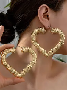 Vintage Heart Design Hoop Earrings, Heart Shaped Earrings, Fashionable Jewelry for Women & Girls, Trendy All-match & Exquisite Jewelry for Birthday Gift