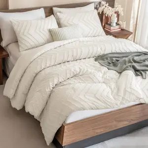 Andency Comforter Set – Boho Soft lightweight Tufted Neutral Bedding, 3 Pieces Aesthetic Chevron Farmhouse Cute Bohemian Textured Bedding Set