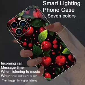 Delicious and vibrant cherry-themed smart light-up phone case, new and dazzling trendy phone case suitable for iPhone 16 Pro Max/16e/iPhone 15 Pro Max/iPhone 14 Pro Max/Plus/13/12. Smart voice control, luminous, eye-catching, drop-proof protection.