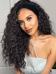 22 Inch Water Wave Headband Wig, Synthetic Deep Wave Headband Wigs, Rose Net Cap, Glueless Wigs for Women, Daily Party Cosplay Use, Synthetic Curly Wigs