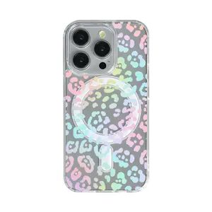 Gorgeous Leopard Print Pattern Clear MagSafe Protective Case for iPhone 11-17 Pro Max/Plus 16E for Samsung S22-S25 Ultra Slim Magnetic Shockproof Cover