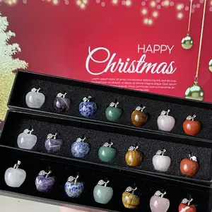 7 Count/ Set Crystal Apple Christmas Box Gemstone Carving Decoration Chakra Ornament