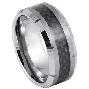 10MM Luxury Men Band Tungsten Carbon Fiber Inlay Wedding Ring Men's Anniversary Band Eternity Engagement Ring For Christmas Gift Thick Bands